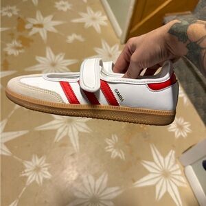 Adidas Samba White and Red Velcro Sneakers